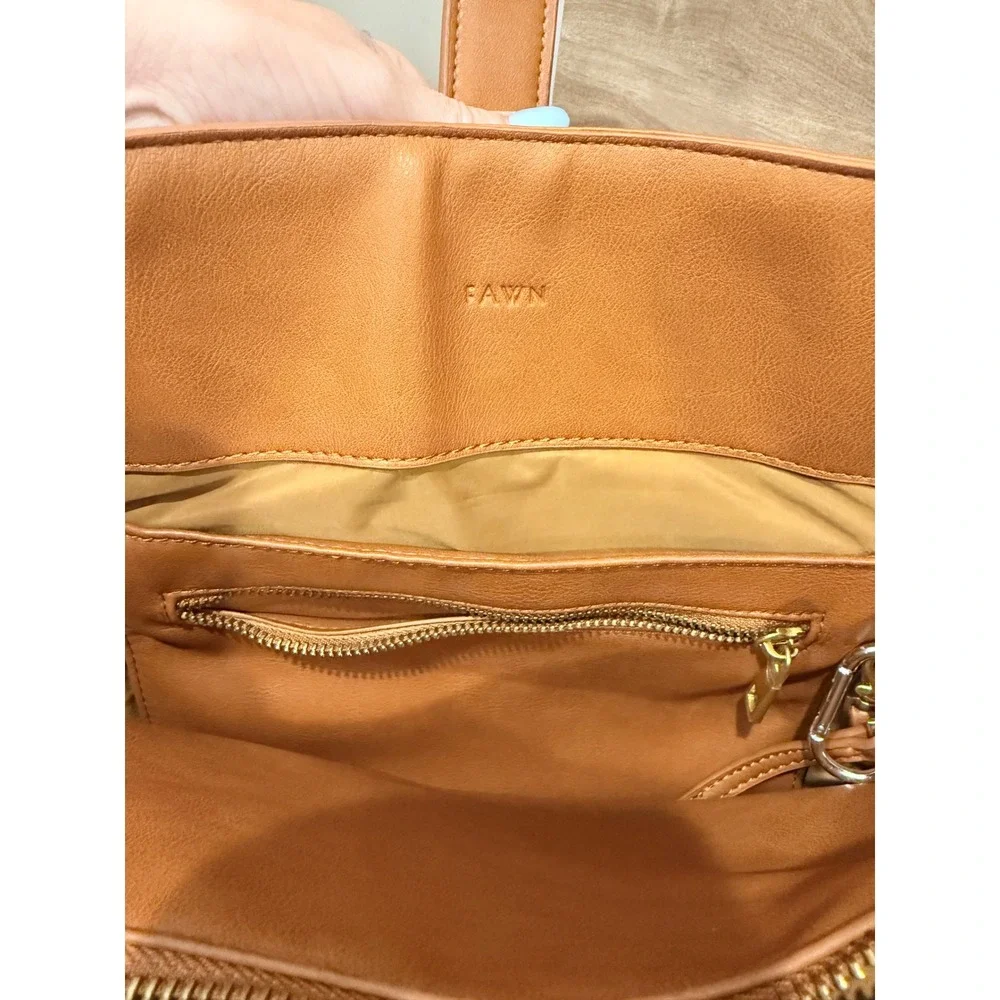 Fawn Design Original Diaper Bag Satchel Camel Vegan Leather Tote